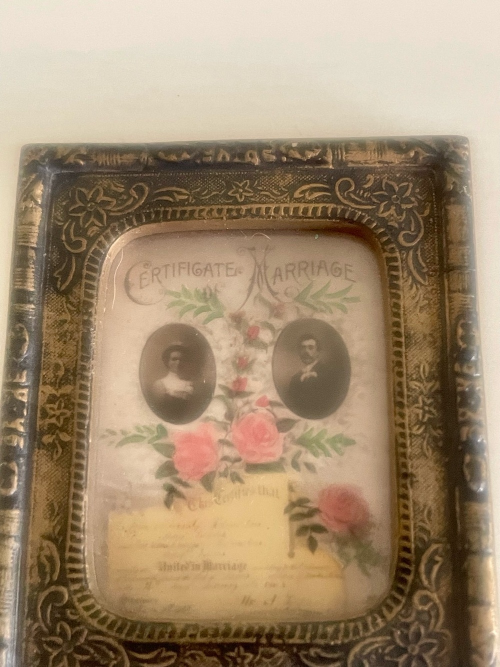Leeds Dollhouse Miniature Marriage Certificate 2 1/4X 2 3/4 in Vintage 1970’s